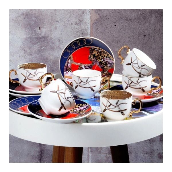Kosova Byz-034 New Bone 100cc 4'lü Kahve Fincan Takımı Leopar