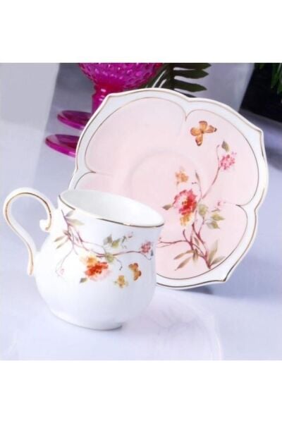 Kosova Zjn-01 Porselen 6'lı Fincan Takımı Tombul Flower Pembe