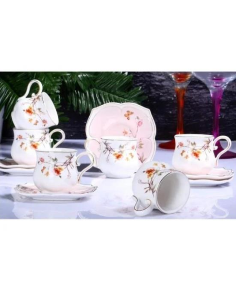 Kosova Zjn-01 Porselen 6'lı Fincan Takımı Tombul Flower Pembe