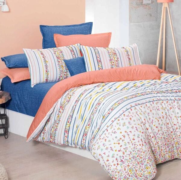 Sarev Ovi Fancy Poplin Nevresim Takımı Somon Çift Kişilik