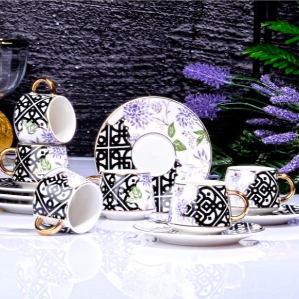 Kosova İst-86 Porselen 110 cc 6'lı Fincan Takımı Çift Renk Siyah