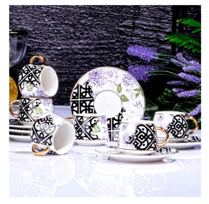 Kosova İst-86 Porselen 110 cc 6'lı Fincan Takımı Çift Renk Siyah