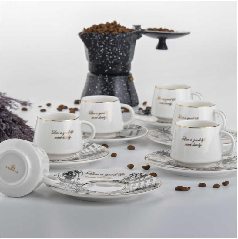 Kosova İst-88 Porselen 110cc 6'lı Fincan Takımı City 3 Renk