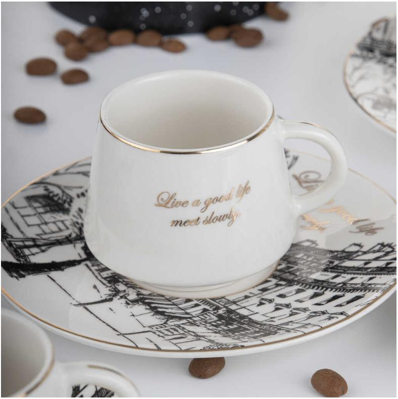 Kosova İst-88 Porselen 110cc 6'lı Fincan Takımı City 3 Renk