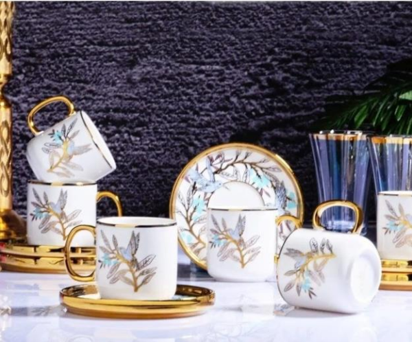 Kosova İst-114 Porselen 90 cc 6'lı Silindir Fincan Takımı Bee Bird