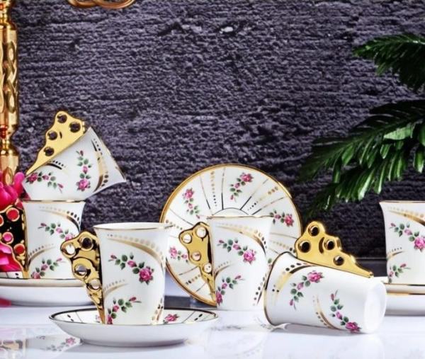 Kosova İst-143 Porselen 90 cc 6'lı Uzun Fincan Takımı Rose Flower