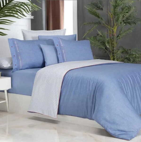Sarev Morgan Tencel Nevresim Takımı Mavi Çift Kişilik