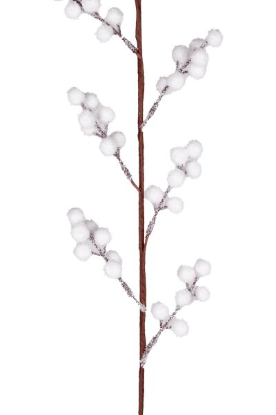 Yılbaşı Çiçeği Pike Kar Efektli Berry Dalı Beyaz 75 Cm.