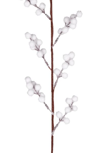 Yılbaşı Çiçeği Pike Kar Efektli Berry Dalı Beyaz 75 Cm.