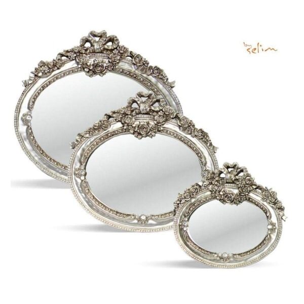 Selim Dekor Çiçek 3'lü Ayna Gümüş