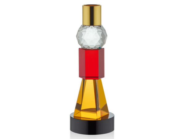 Lamedore Manes Sarı Kırmızı Siyah Tabanlı Mumluk 6 x 6 x 17 Cm