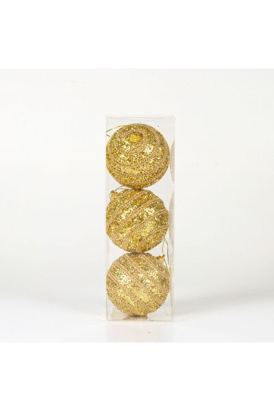 Simli Yılbaşı Topu 3lü Paket Dore 8x8cm
