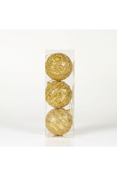 Simli Yılbaşı Topu 3lü Paket Dore 8x8cm