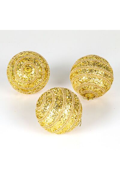 Simli Yılbaşı Topu 3lü Paket Dore 8x8cm