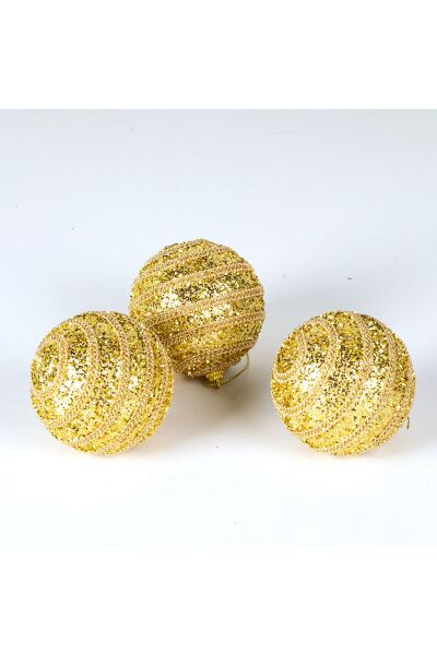 Simli Yılbaşı Topu 3lü Paket Dore 8x8cm