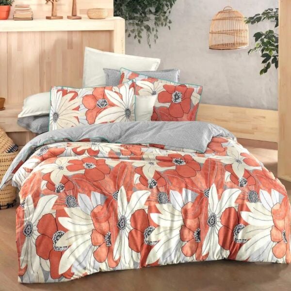 Sarev Ladina Fancy Poplin Nevresim Takımı Bej Çift Kişilik