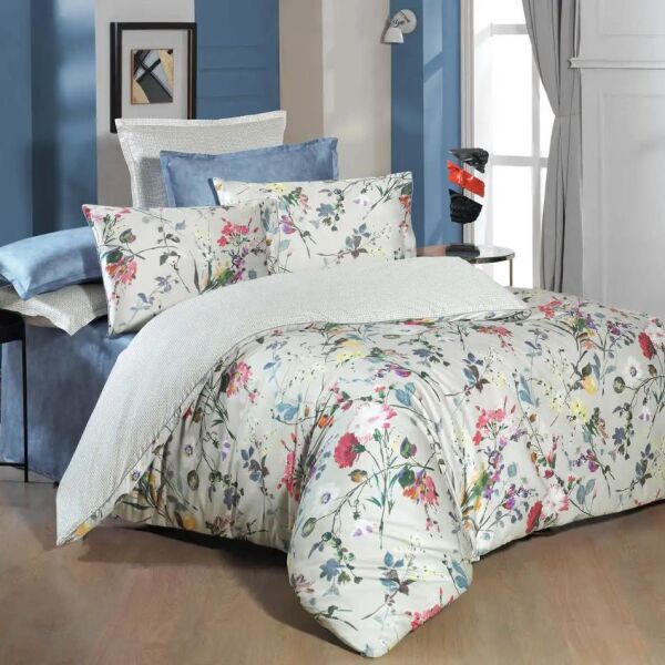 Sarev Irına Saten Nevresim Takımı Çift Kişilik 4 Yastık Gri