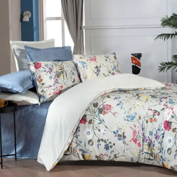 Sarev Irına Saten Nevresim Takımı Çift Kişilik 4 Yastık Gri