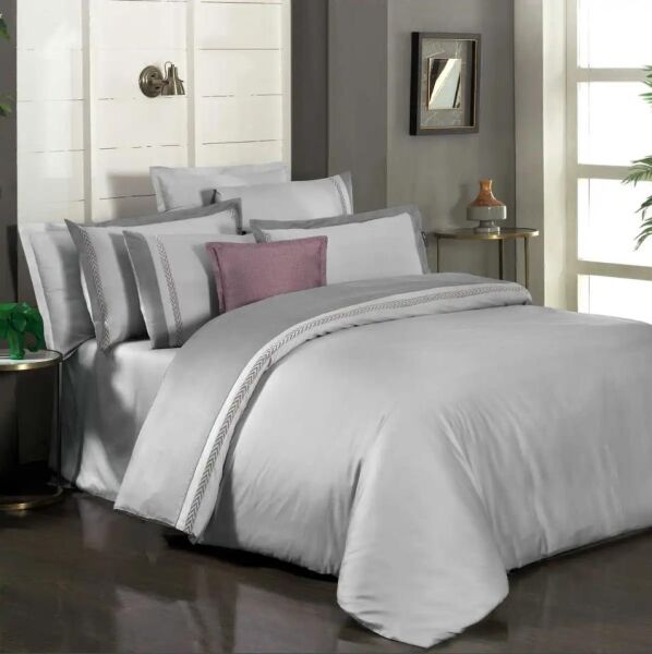 Sarev Graz Saten Nevresim Takımı Gri Çift Kişilik