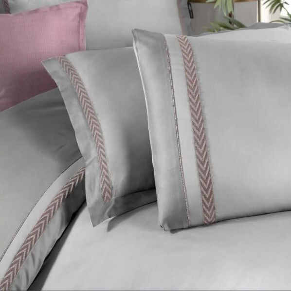 Sarev Graz Saten Nevresim Takımı Gri Çift Kişilik