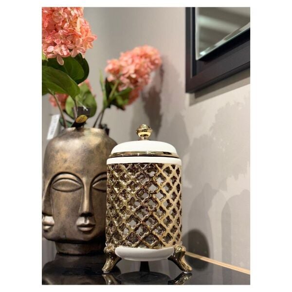 Royking Azra Kavanoz Beyaz Gümüş Büyük Boy