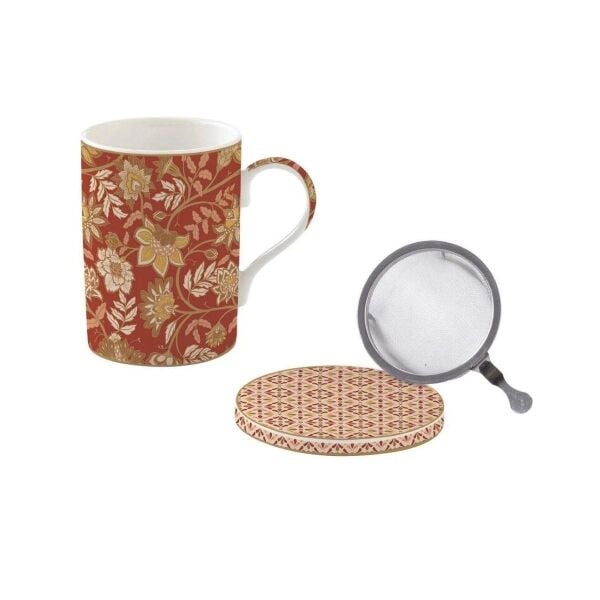 Easy Life Fine China Porselen Kulplu Bardak 350 ml Kapaklı ve Metal Demlikli