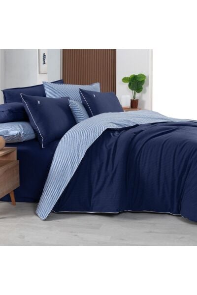 Sarev Marita Fancy Çift Kişilik Nevresim Takımı 2 Yastık Mavi