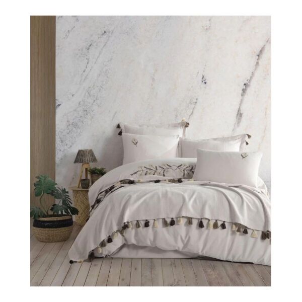 Zebra Casa Toscana Nakışlı Pike Seti Bej Çift Kişilik