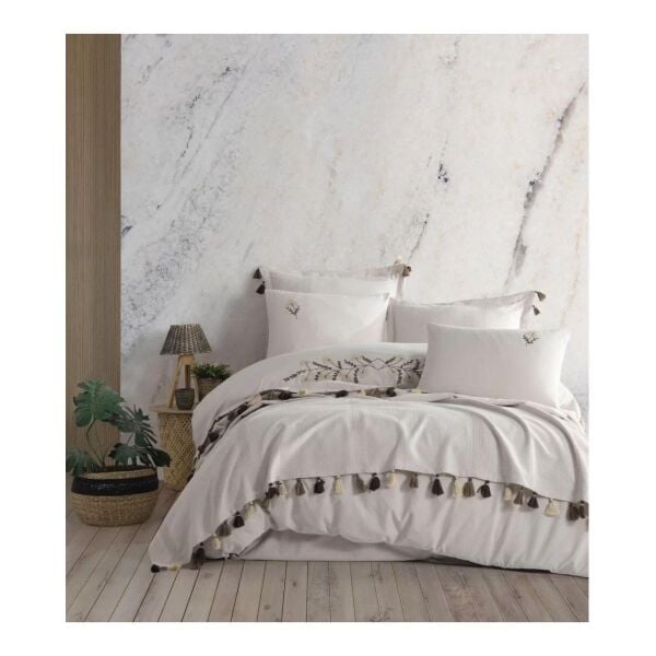 Zebra Casa Toscana Nakışlı Pike Seti Bej Çift Kişilik