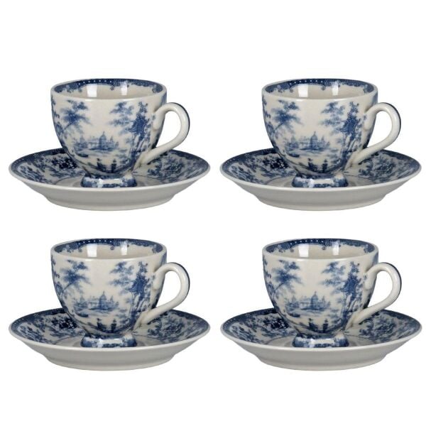 Lucky Art Florantine 4Lu Ayakli Kahve Fincani Seti Mavi