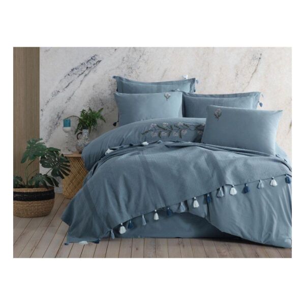 Zebra Casa Toscana Nakışlı Pike Seti İndigo Standart