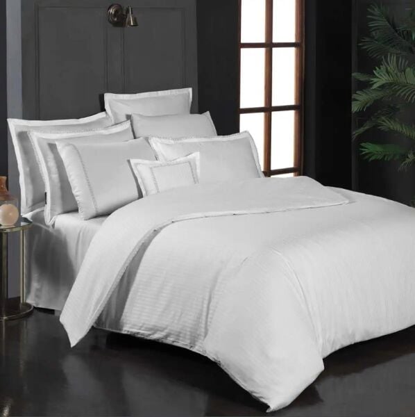 Sarev Jacquard Stripe Nevresim Takımı Beyaz Çift Kişilik