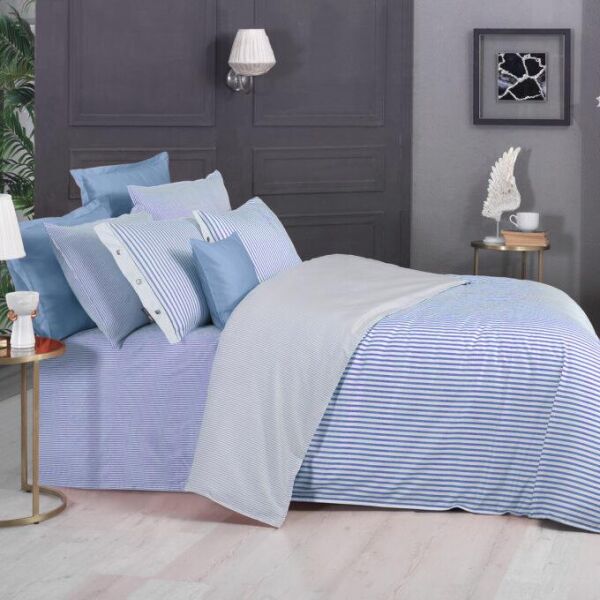 Sarev Tommy Saten Nevresim Takımı Tek Kişilik 2 Yastık-Mavi