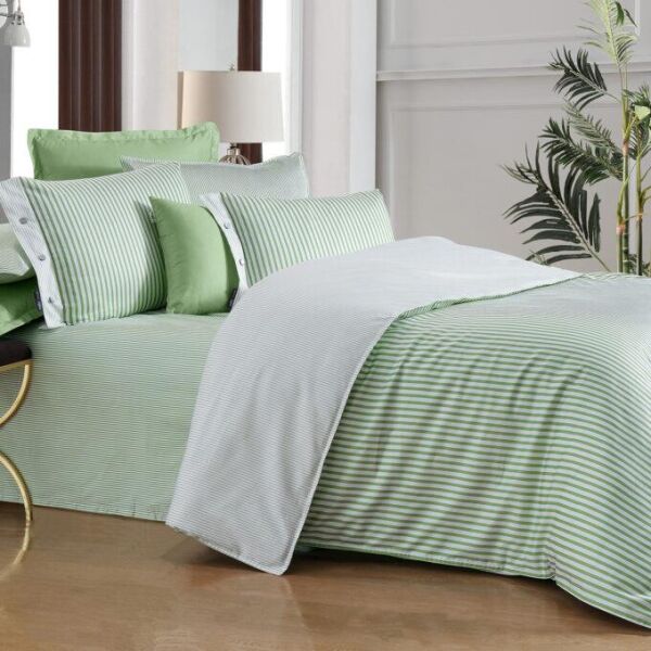 Sarev Tommy Saten Nevresim Takımı Tek Kişilik 2 Yastık-Yeşil