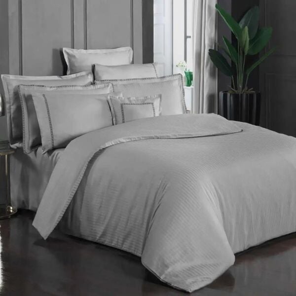 Sarev Jacquard Stripe Nevresim Takımı Gri Tek Kişilik