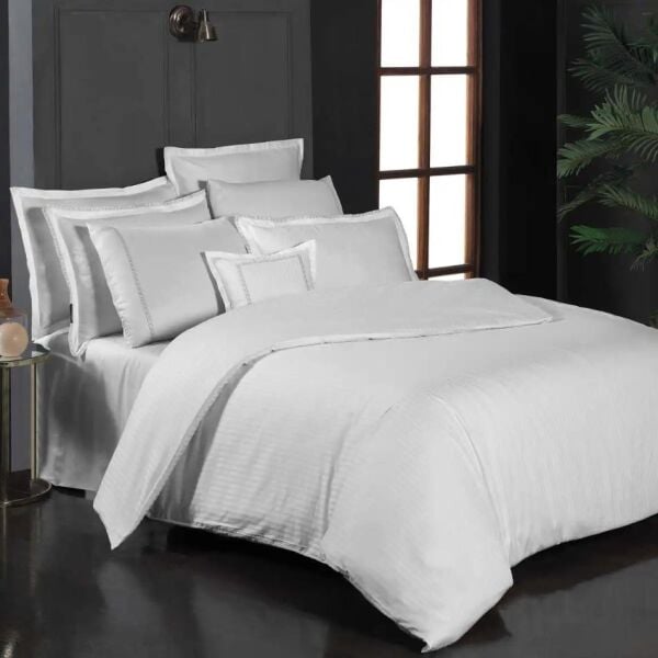 Sarev Jacquard Stripe Nevresim Takımı Beyaz Tek Kişilik