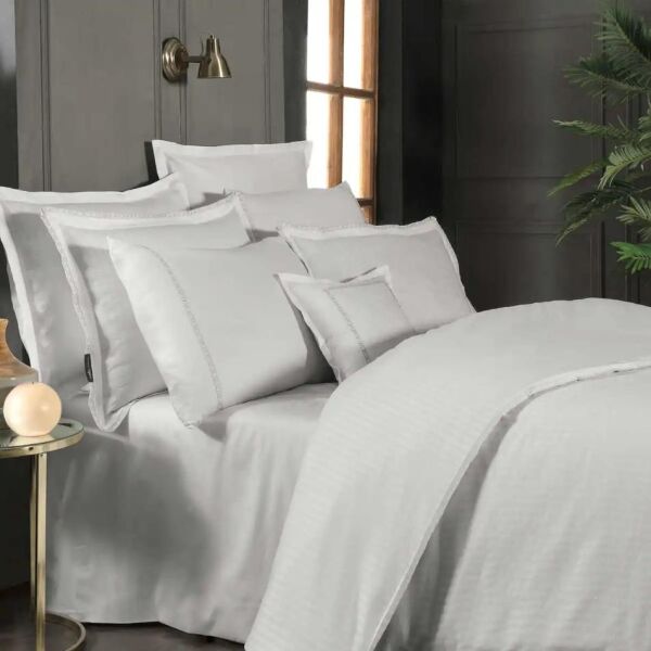 Sarev Jacquard Stripe Nevresim Takımı Beyaz Tek Kişilik