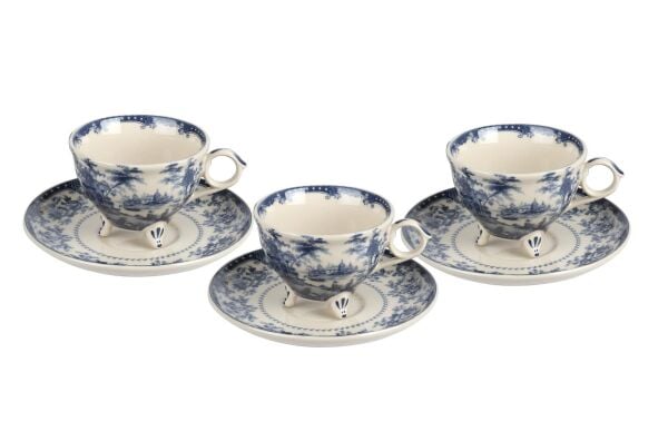 Lucky Art Florantıne 6lı Ayaklı Kahve Fincanı Set Mavi