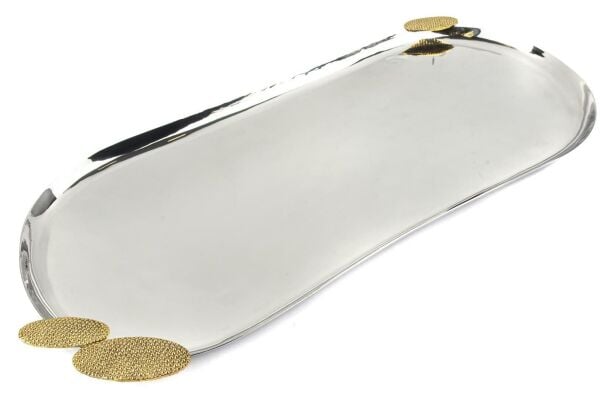 Mikasa Moor Gümüş Gold Oval Çelik Tepsi 52x23 cm