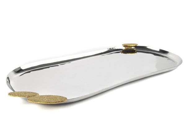 Mikasa Moor Gümüş Gold Oval Çelik Tepsi 52x23 cm