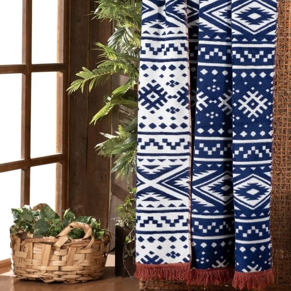 Sarev Etno Battaniye Çift Kişilik-Lacivert