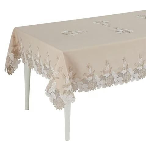 Nazik Home Floransa Dantelli Leke Tutmaz Masa Örtüsü Bej 160X260