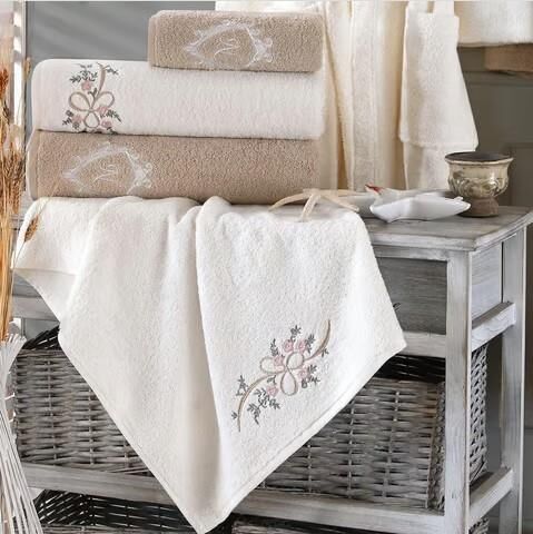 Nazik Home Begonya Kadın & Erkek 6 Parça Aile Bornoz Seti Krem / Bej Standart