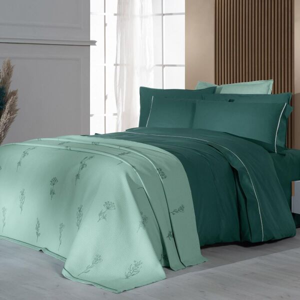 Sarev Eva Eldon Çift Kişilik Pike Takımı  Nevresim Seti 2 Yastık-Yeşil