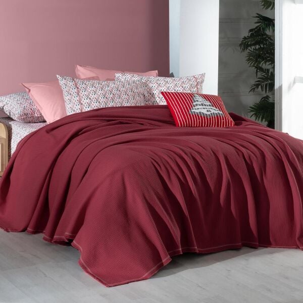 Sarev Abel Pike Takımı Çift Kişilik 2 Yastık-Kırmızı