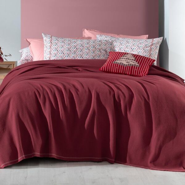 Sarev Abel Pike Takımı Çift Kişilik 2 Yastık-Kırmızı