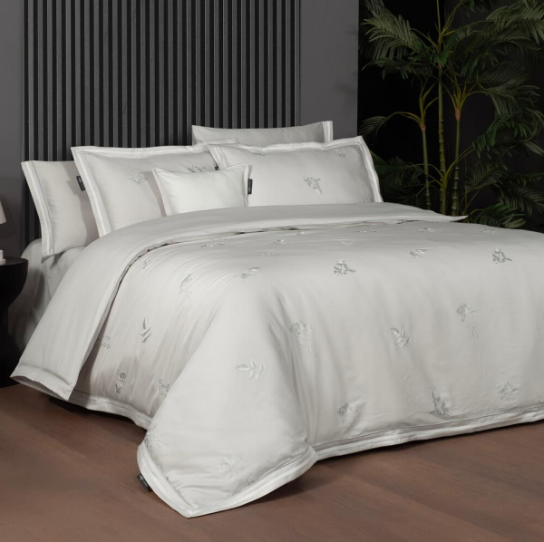 Sarev Serafı Saten Nevresim Takımı Çift Kişilik 4 Yastık D K, Gri