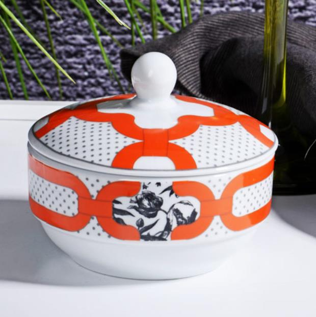 Kosova 233-1 Porselen Kapaklı Şekerlik Maksimo Orange