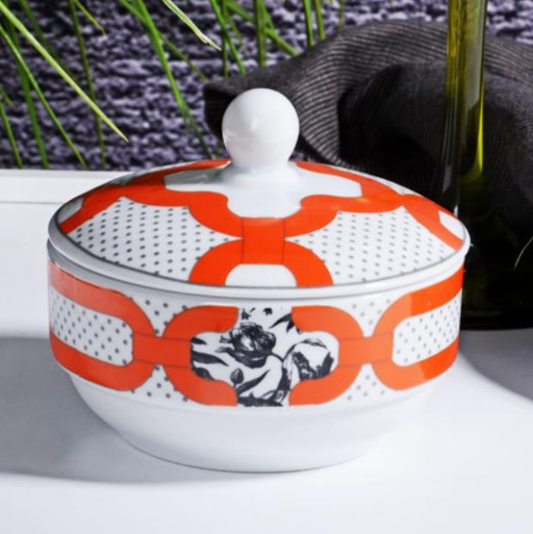 Kosova 233-1 Porselen Kapaklı Şekerlik Maksimo Orange