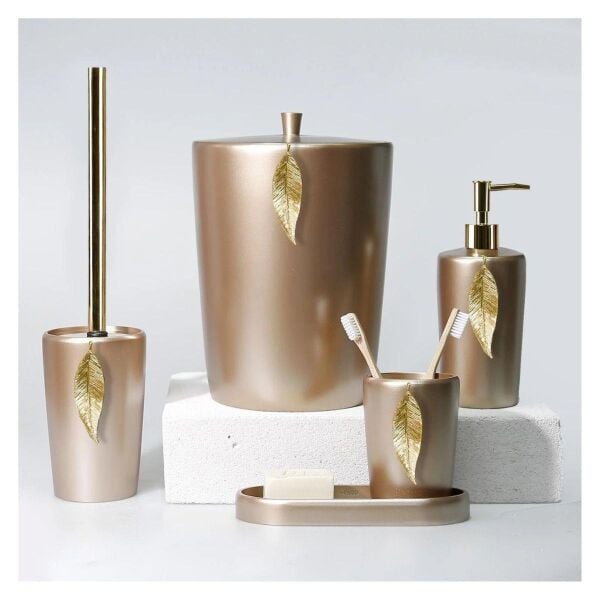 Selim Dekor Leaf Banyo Seti Vizon-Altın